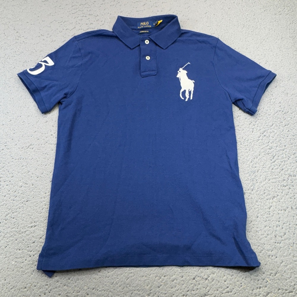 Polo Ralph Lauren Polo Shirt Mens Medium Blue Big Pony Slim Fit Preppy Golf 3